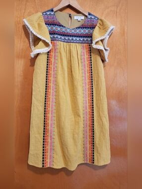 THML Cotton Embroidered Boho Fringe Dress